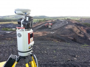 3D laser scanner pointed towards land for surveying