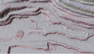 3D model of a quarry with contour lines