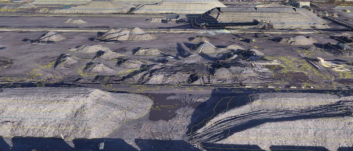 A 3D model of coal stocks with contours overlayed